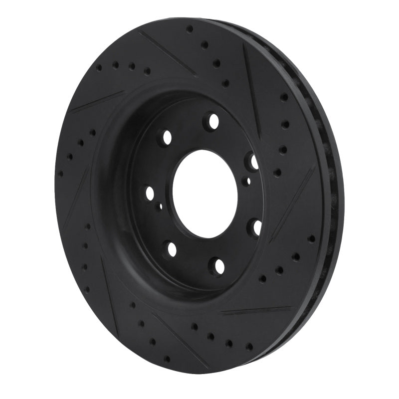 R1 10-14 Ford F-150 4WD Front Left Drilled & Slotted Black Brake Rotor