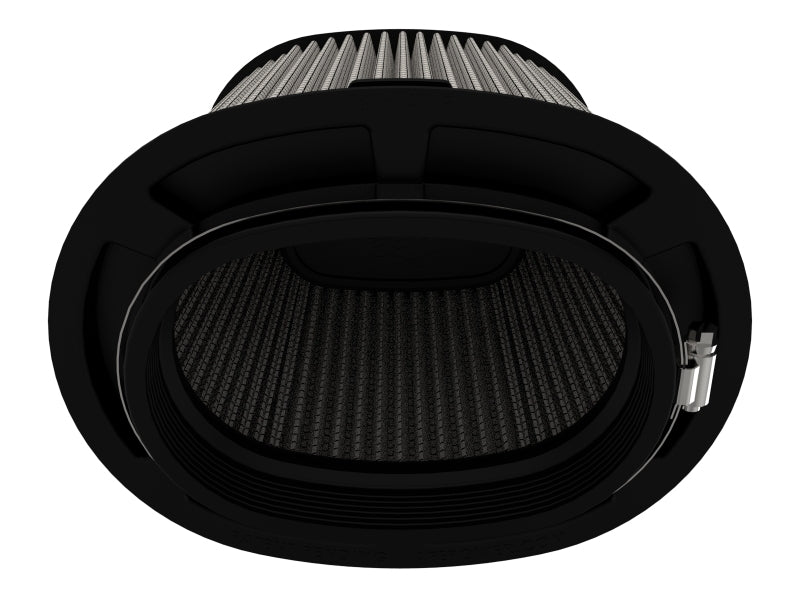 afe Momentum Intake replacement air filter featuring a cylindrical design with a black frame and pleated filter media.