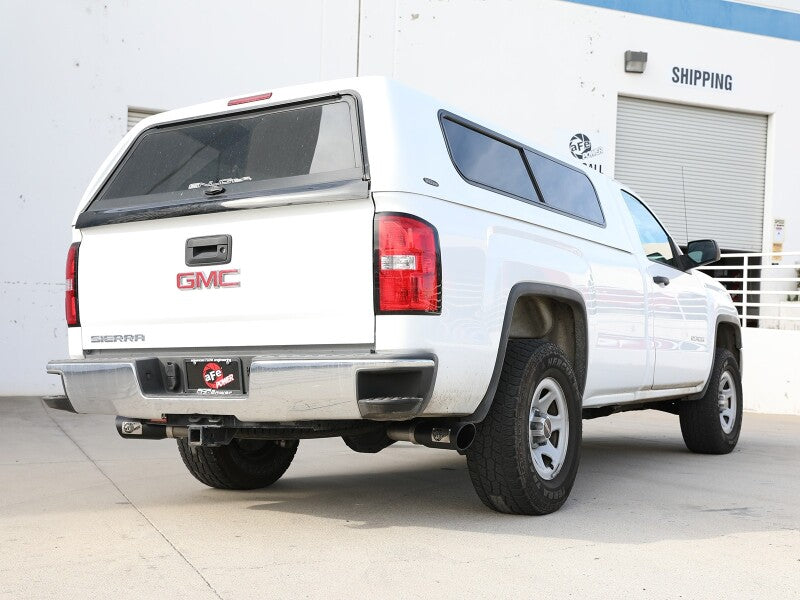 GMC Sierra truck showcasing the afe Apollo GT Series Cat-Back Exhaust System for GM Trucks 09-18 V6 and V8 engines.