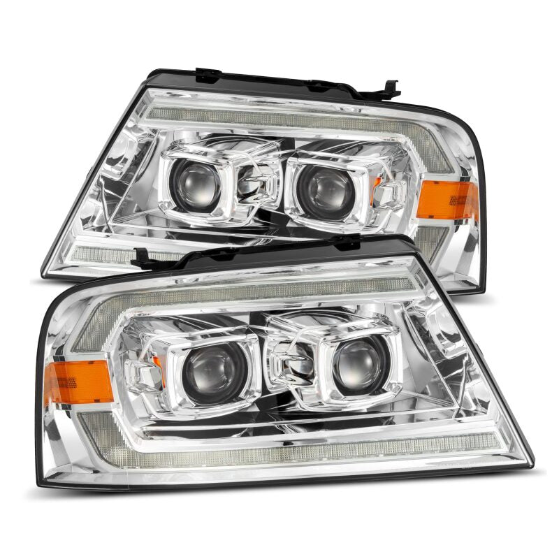 AlphaRex 04-08 Ford F150 PRO-Series projector headlights in black with sequential signal and daytime running lights.