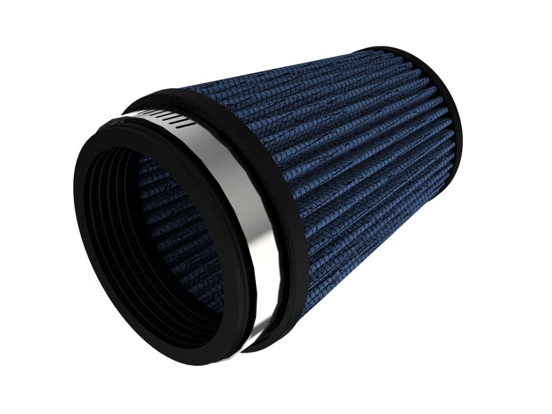 Universal aFe Magnum FLOW air filter with a blue pleated design, featuring a cylindrical shape and metal collar.