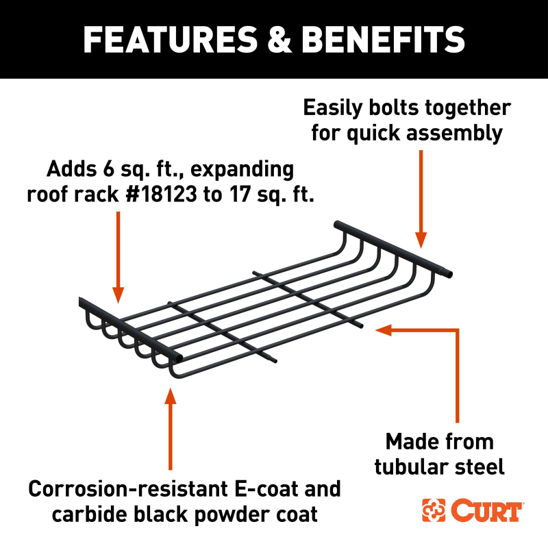CURT 6 sq. ft. Black Steel Roof Rack Cargo Carrier Extension Model 18124