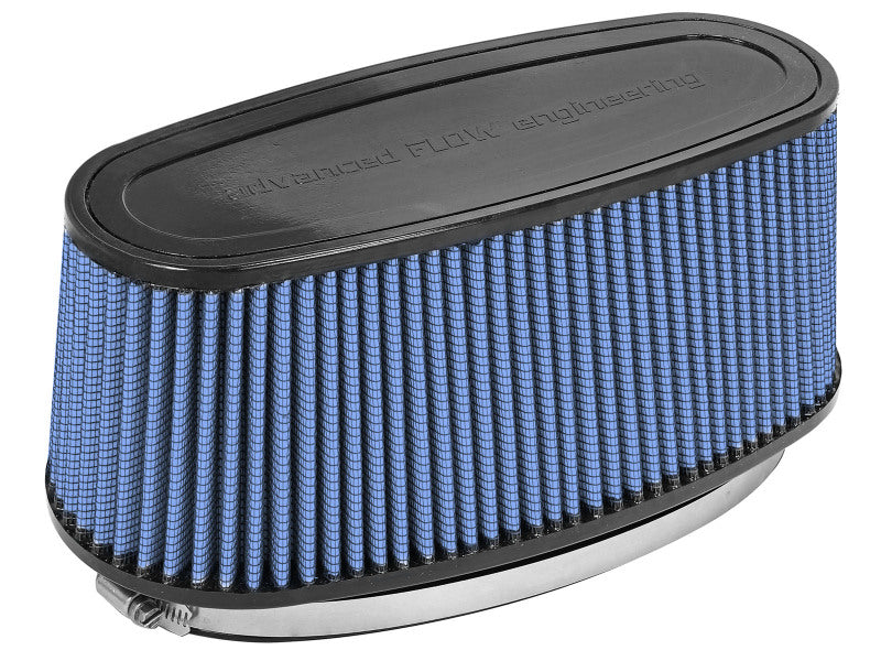 afe Magnum FORCE replacement air filter with a blue mesh design, featuring a durable black top and metal base.