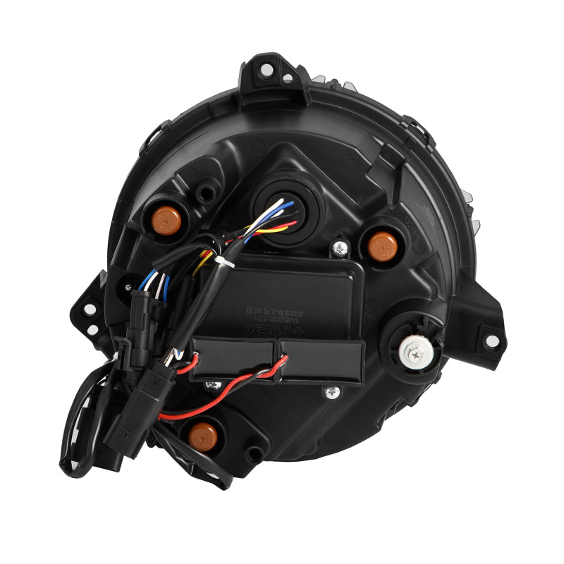 AlphaRex LED projector headlights for 2018-2023 Jeep Wrangler JL and Gladiator JT with black housing and sequential signals.