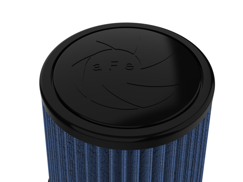 aFe Momentum Intake replacement air filter with a cylindrical design and a black top, featuring blue filter material.