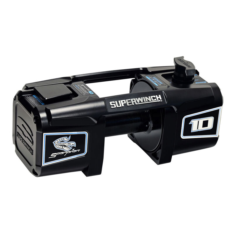 Superwinch 10000 LBS 12V DC 3/8in x 54ft Synthetic Rope Scorpion 10000SR Winch - Black Powdercoat