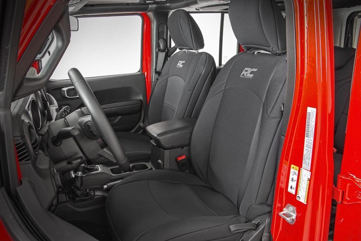 Seat Covers Front and Rear w/ Armrest Jeep Wrangler Unlimited 4WD (18-26) Rough Country