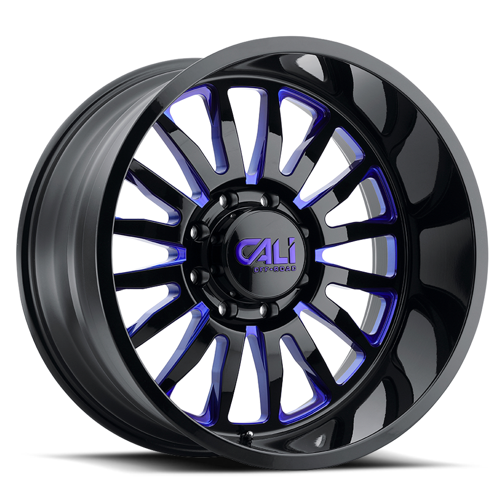Cast Aluminum Wheels Summit 9110 GB-BL 20x10 Blue Milled Spokes Gloss Black 5 On 139.7 Bolt Pattern -25 Offset Cali Offroad Wheels