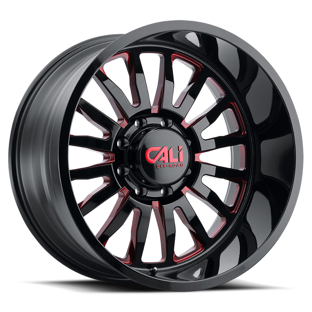 Cast Aluminum Wheels Summit 9110 GB-RD 24x14 Red Milled Spokes Gloss Black 6 On 139.7 Bolt Pattern -76 Offset Cali Offroad Wheels