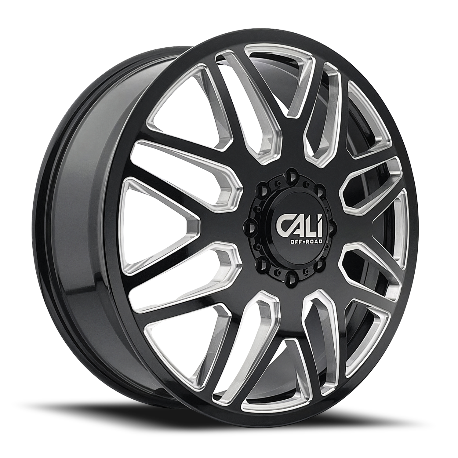Dually Wheels Invader Dually 9115D GB-M 24x8.25 Milled Spokes Gloss Black 8 On 165.1 Bolt Pattern 115 Offset Cali Offroad Wheels