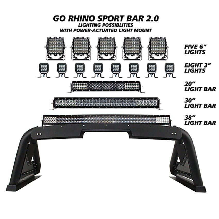Sport Bar 2.0 with Power Actuated Retractable Light Mount Textured Black 2019-2025 Silverado 1500 Go Rhino