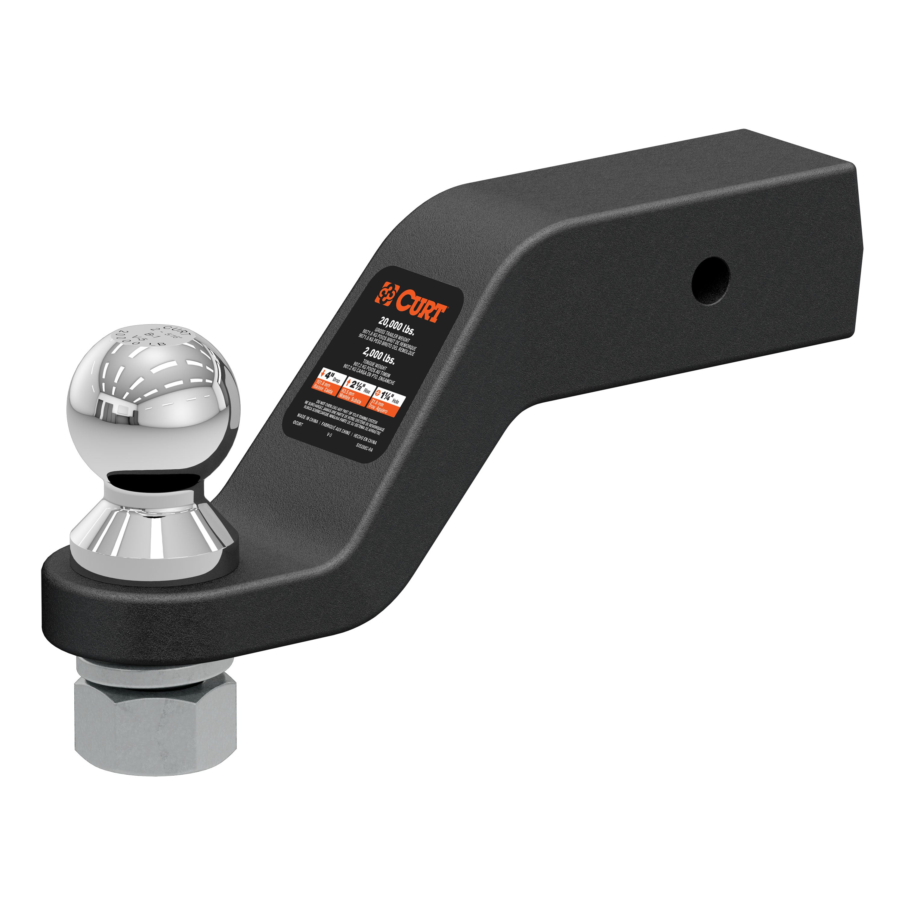 CURT Forged Trailer Hitch Mount with 2-5/16-Inch Ball, Fits 2-1/2-Inch Receiver, 20,000 lbs, 4-In Drop Model 45372