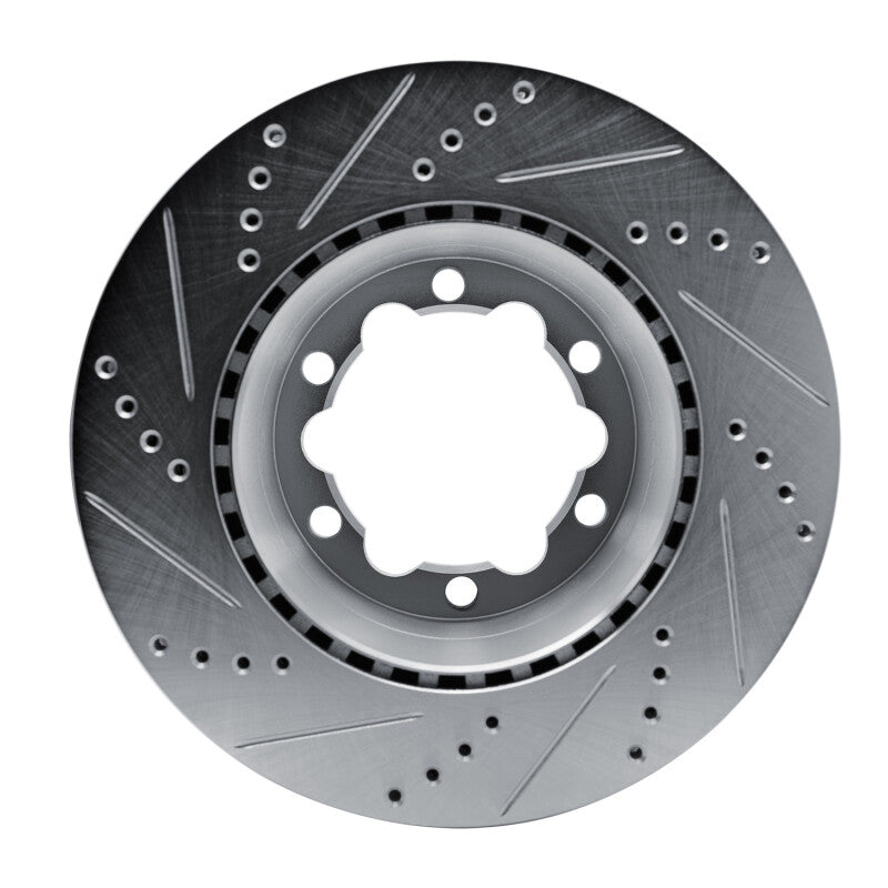 R1 2006-2025 American Coach Patriot Rear Right Drilled & Slotted Silver Brake Rotor