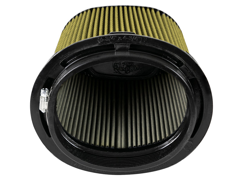 afe Momentum Intake replacement air filter with dimensions 6-3/4x4-3/4 inches front, 8-1/4x6-1/4 inches base, and 9 inches height.