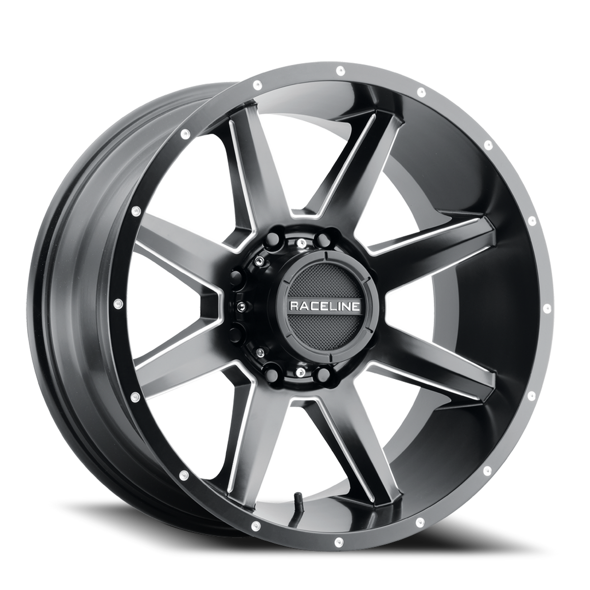 Aluminum Wheels 17x9 Stryker 954M Milled-Dimples Satin Black -12 Offset 8 on 165.1 Bolt Pattern 125.2 Bore Raceline