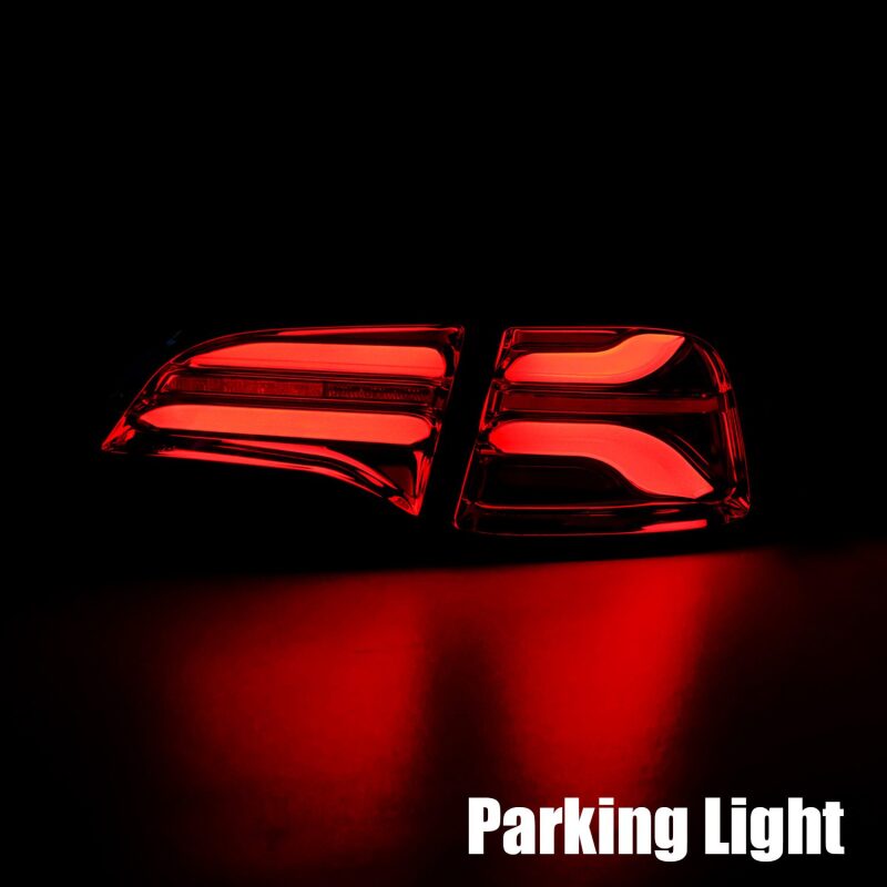 AlphaRex PRO-Series LED tail lights for 20-22 Tesla Model Y in red smoke with sequential signal feature.