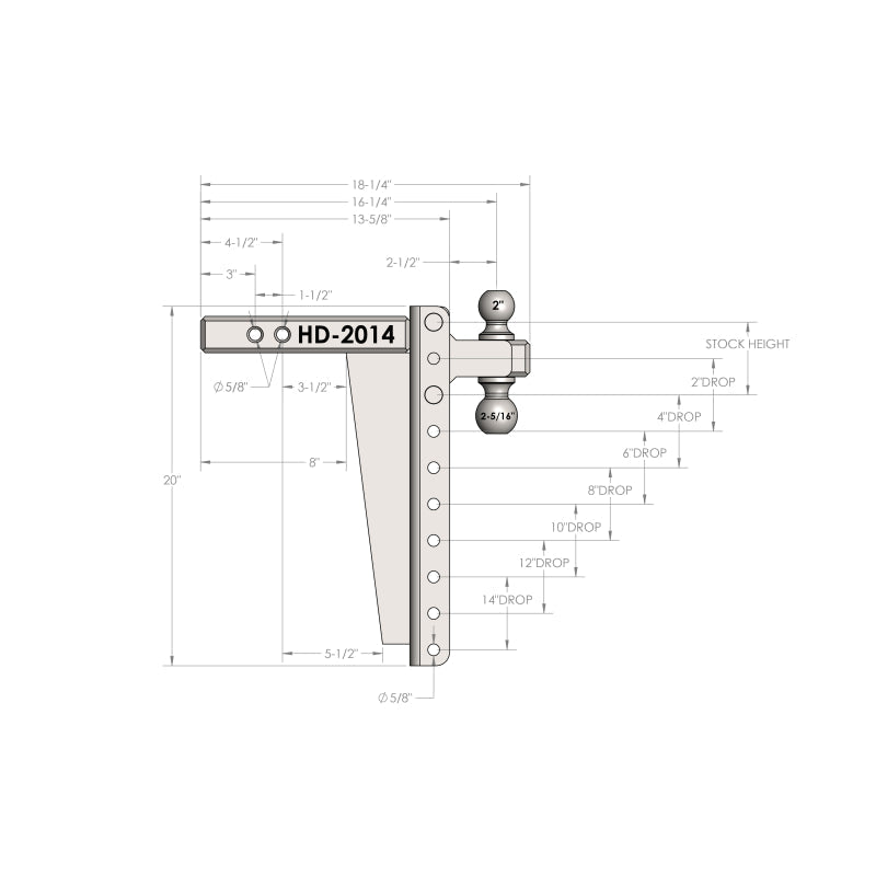 BulletProof Hitches 2.0" Heavy Duty 14" Drop/Rise Hitch Model HD2014