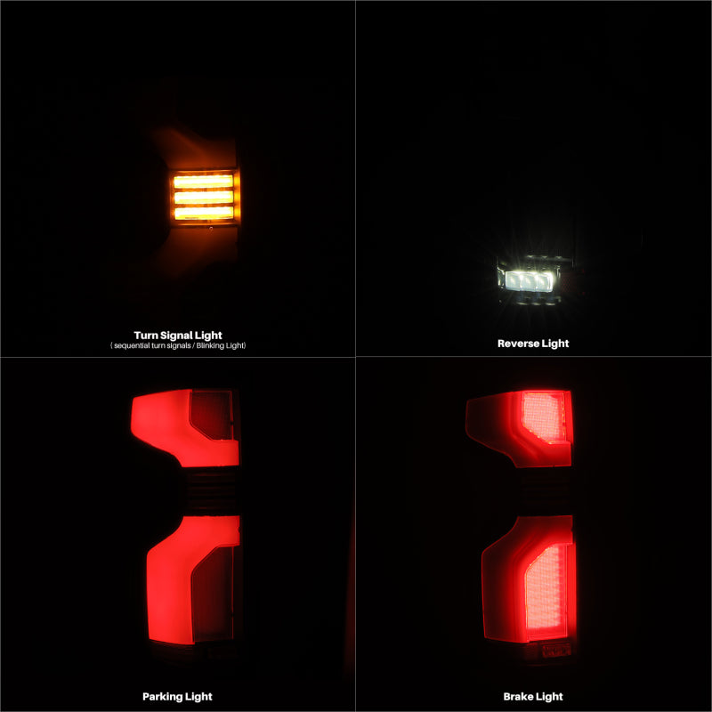 AlphaRex LUXX-Series LED tail lights for 19-24 Chevy Silverado 1500 and 20-24 2500HD/3500HD in black, showcasing turn signal, reverse, parking, and brake lights.