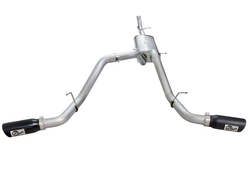 Afe MACH Force-Xp Cat-Back Exhaust system for GM Silverado/Sierra 1500, designed for V6 and V8 engines, showcasing dual tips.