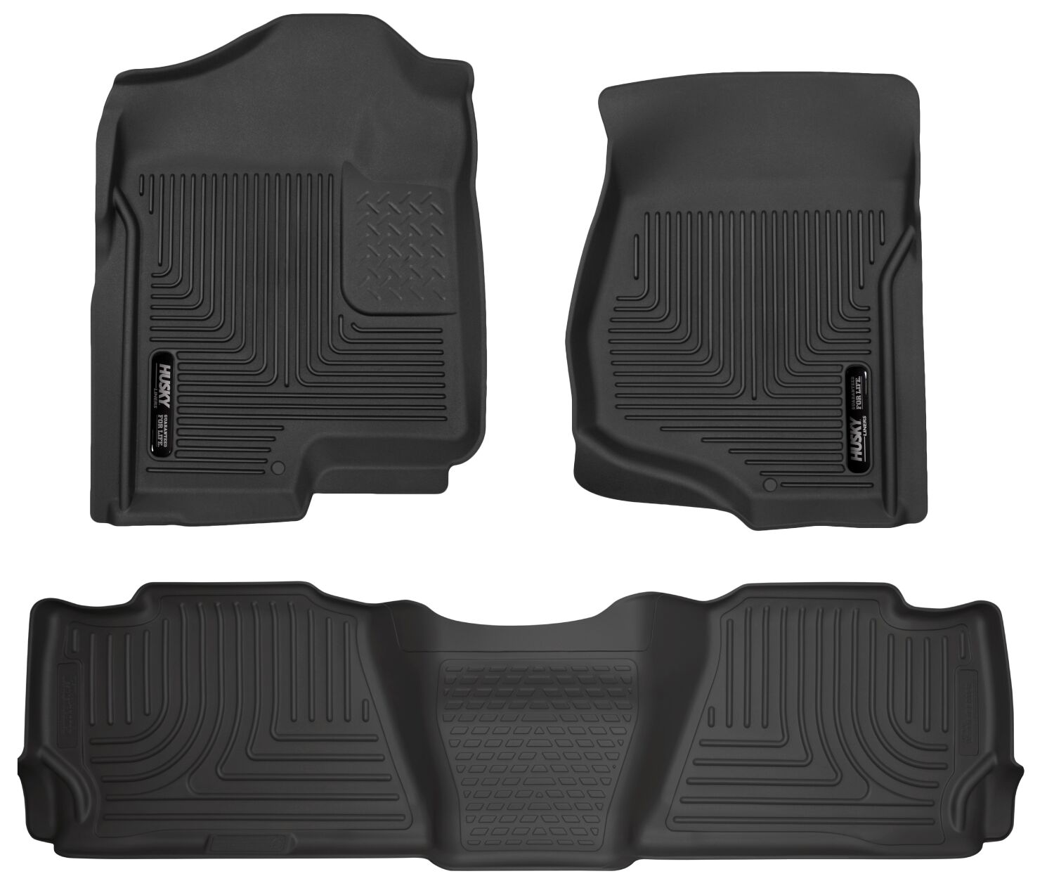 Weatherbeater Front & 2nd Seat Floor Liners For 2007-2014 Escalade ESV/EXT, Avalanche, Suburban 1500/2500, Yukon XL 1500/XL 2500 Black Husky Liners