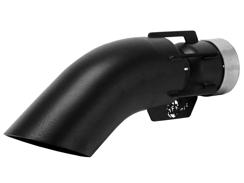 Black afe MACH Force-Xp universal exhaust tip with a 3-inch inlet, 4-inch outlet, and 15-inch length for enhanced performance.