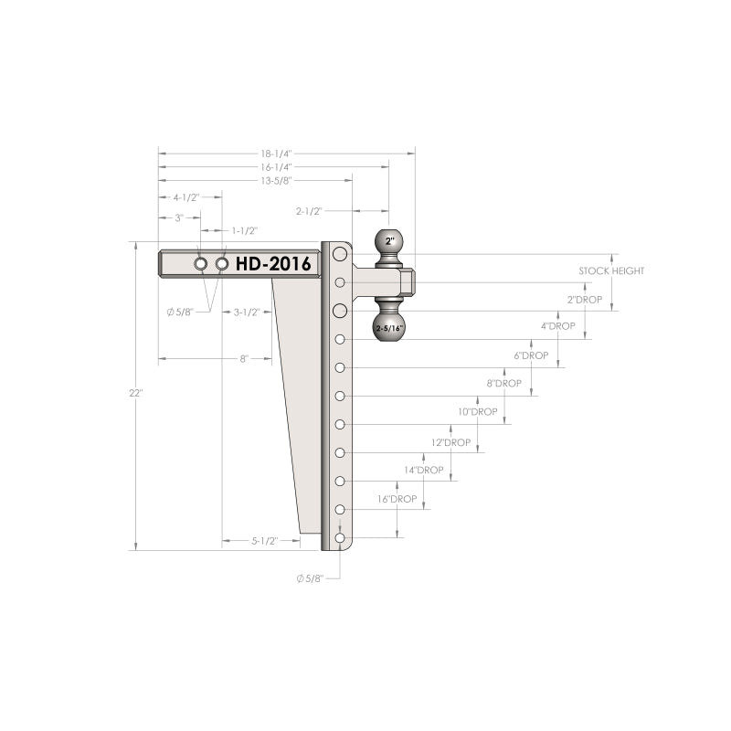 BulletProof Hitches 2.0" Heavy Duty 16" Drop/Rise Hitch Model HD2016