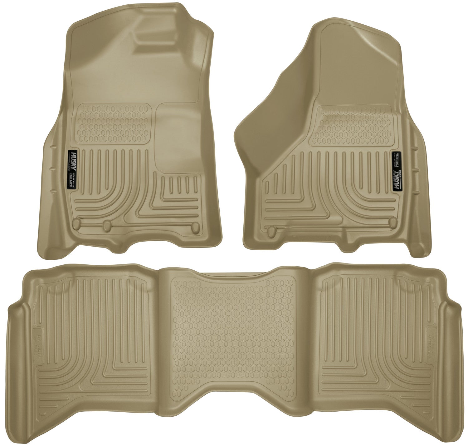 Weatherbeater Front & 2nd Seat Floor Liners For 2009-2024 Ram 1500/2500/3500 Tan Husky Liners
