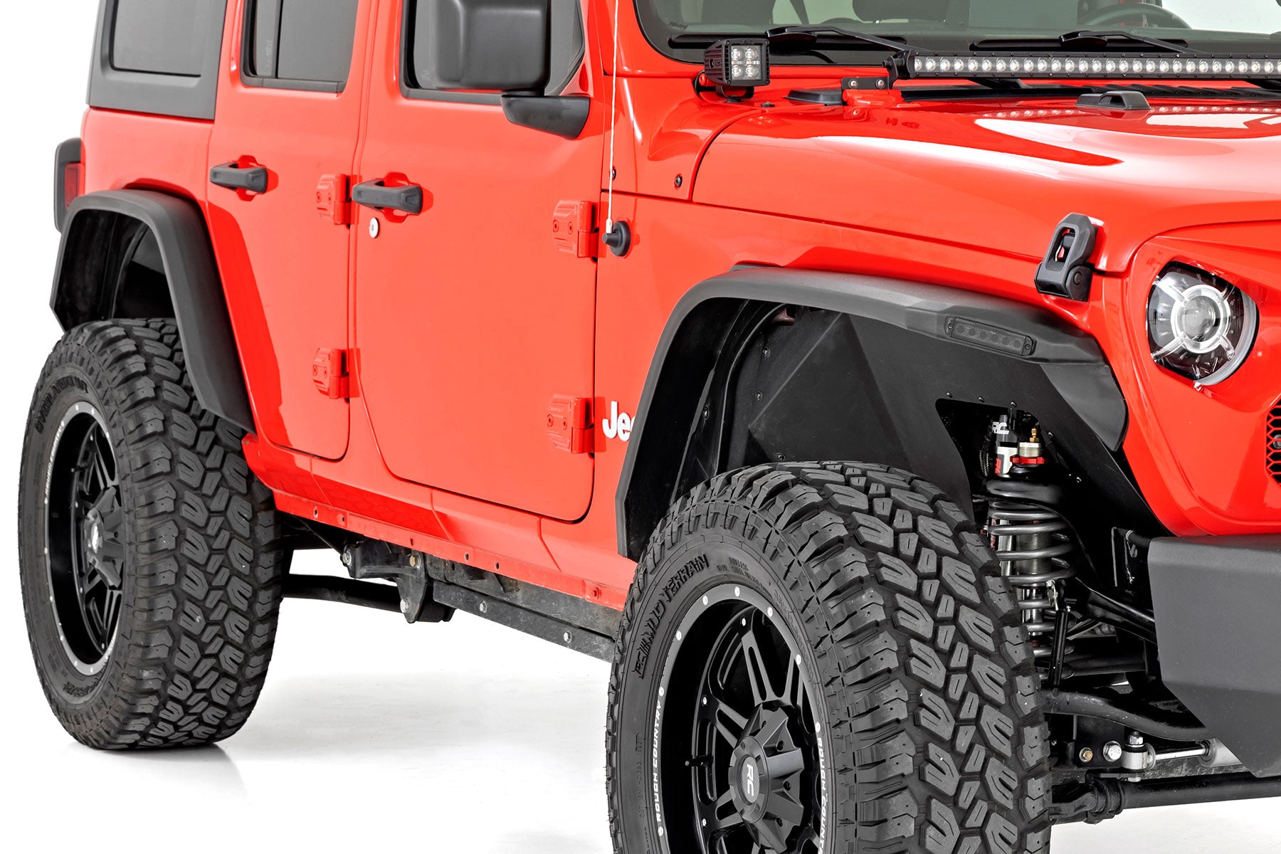 High Clearance LED Flat Fender Flare Kit UV Treated Jeep Wrangler JL (18-24) Rough Country