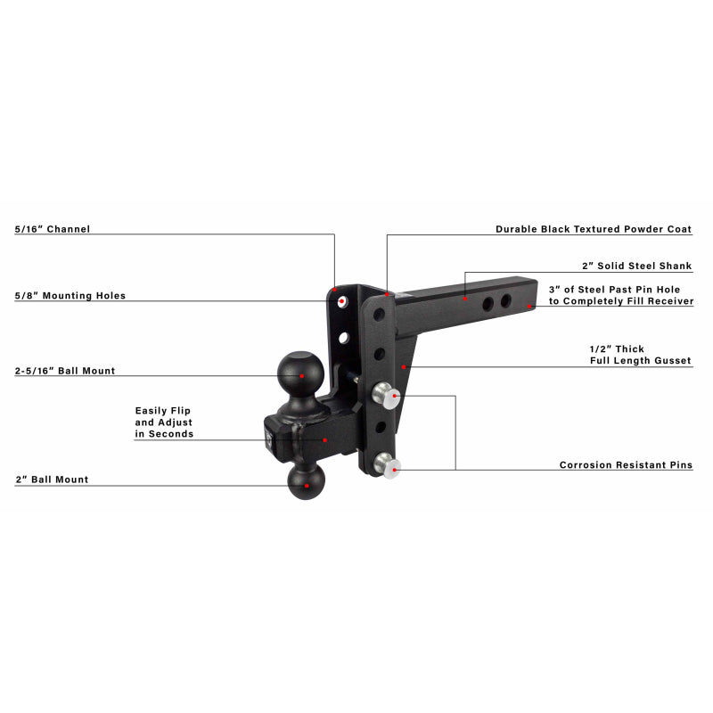 BulletProof Hitches 2.0" Heavy Duty 4" Drop/Rise Hitch Model HD204