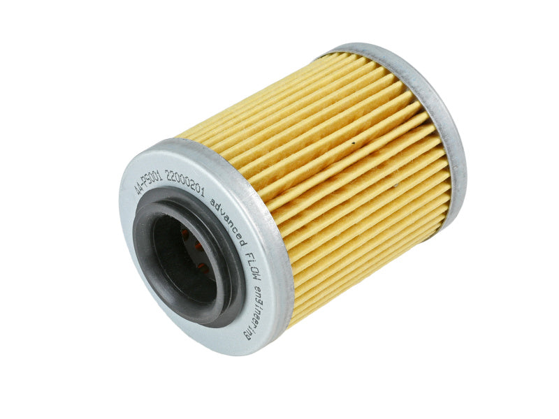 afe PROGUARD oil filter featuring a cylindrical design with pleated paper and a metal end cap, designed for high-performance filtration.