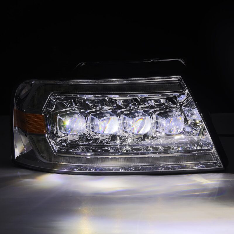 AlphaRex NOVA LED projector headlights for 04-08 Ford F150 and 06-08 Lincoln Mark LT in chrome with sequential lighting.