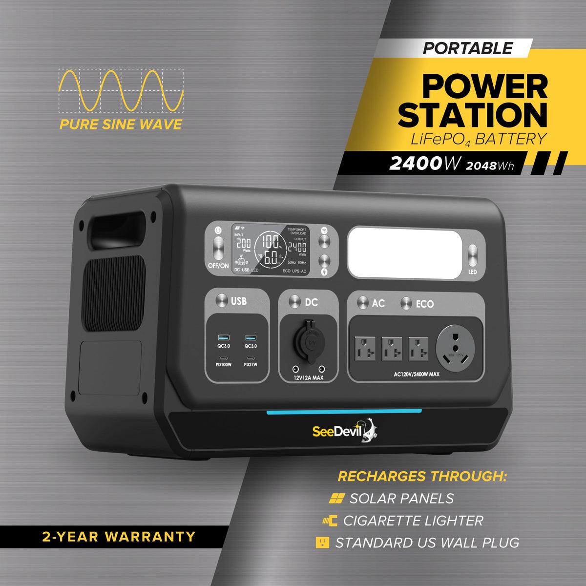 SeeDevil 2400W 2048Wh Portable Power Station