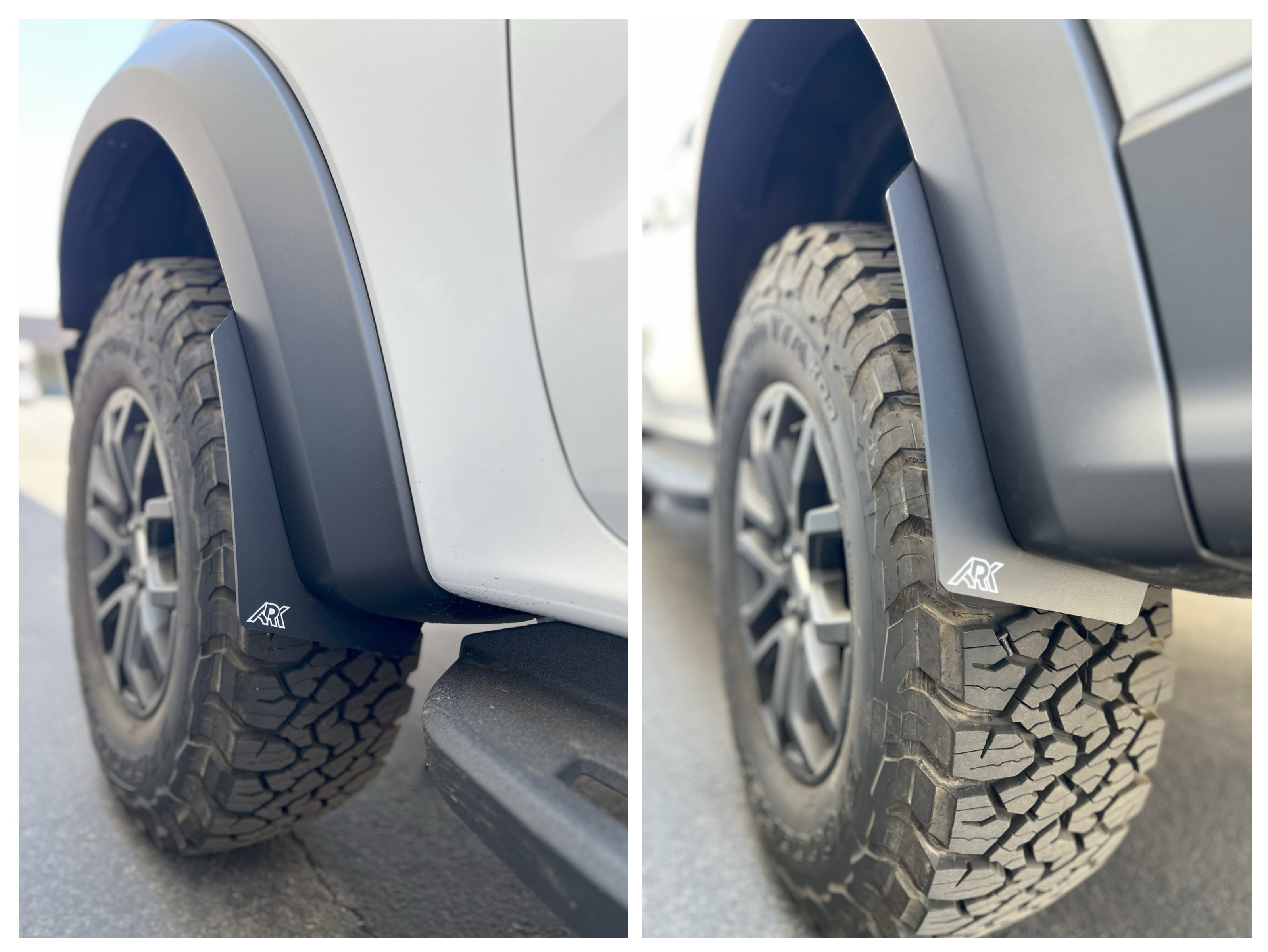 2024+ Ford Ranger Raptor TriXPoly Micro Flares enhancing tire coverage and style on rugged terrain. Durable and sleek design.