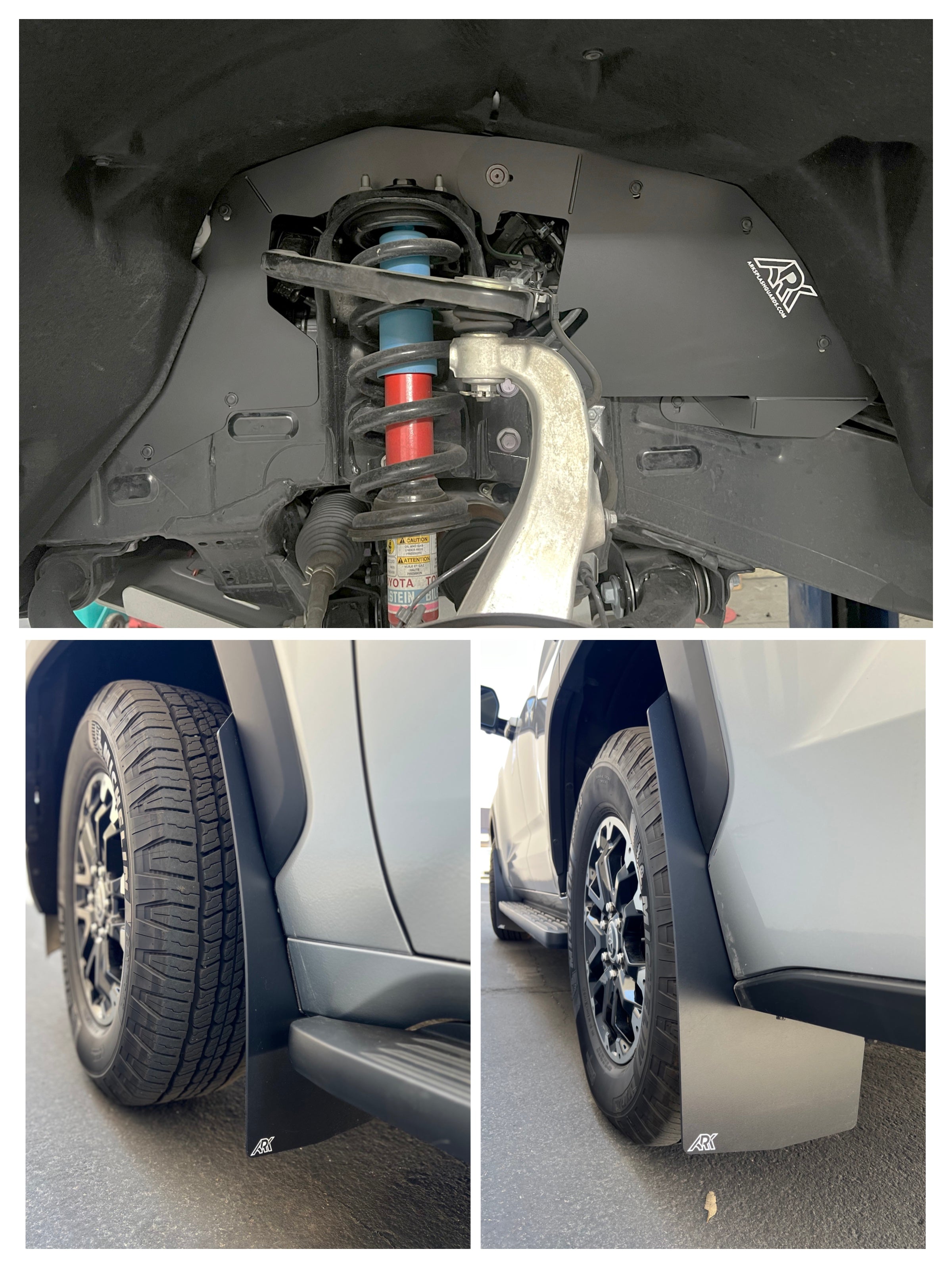 2022+ Toyota Sequoia TriXPoly bundle showcasing suspension components and custom mud flaps for enhanced offroad performance.