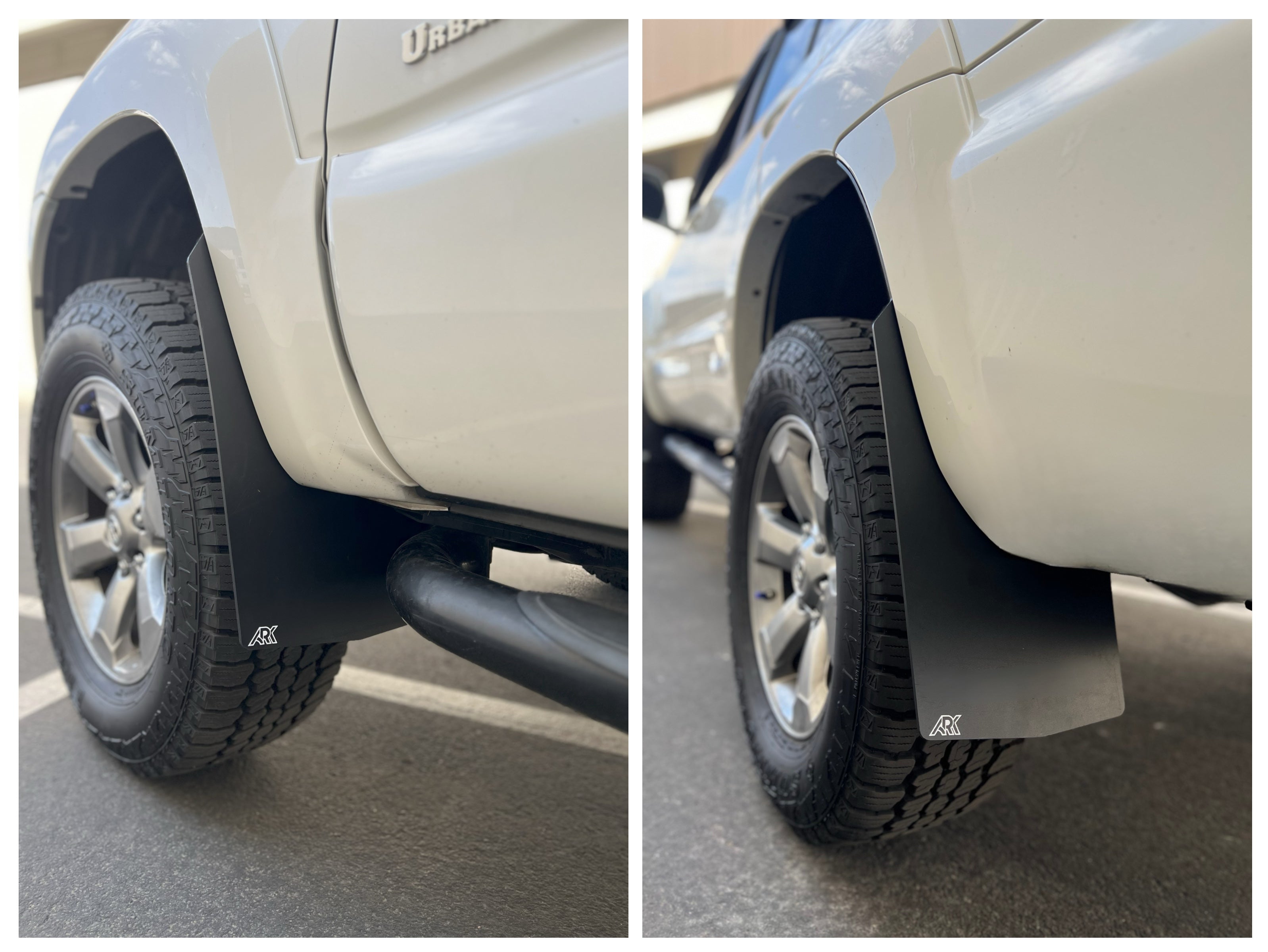 2006-2009 Toyota 4Runner TriXpoly Mudflaps installed on a vehicle, showcasing durable protection against mud and debris.