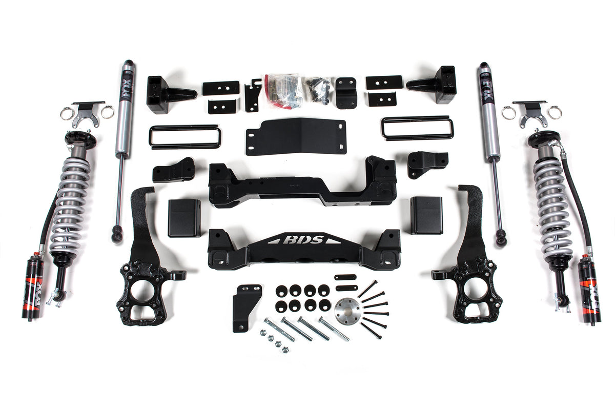 15-20 Ford F-150 4WD 4 Inch Coilover Suspension System, 3 Inch Rear Lift, Block - Fox 2.5 Performance Elite Series C/O, Fox 2.0 IFP Performance Series Shocks BDS Suspension