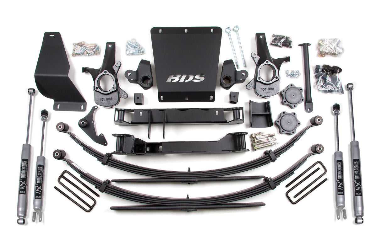 99-06 Chevy Silverado or GMC Sierra 1500 4WD 6 Inch Lift Kit Rear Lift: Leaf Springs NX2 Nitro Shocks BDS Suspension