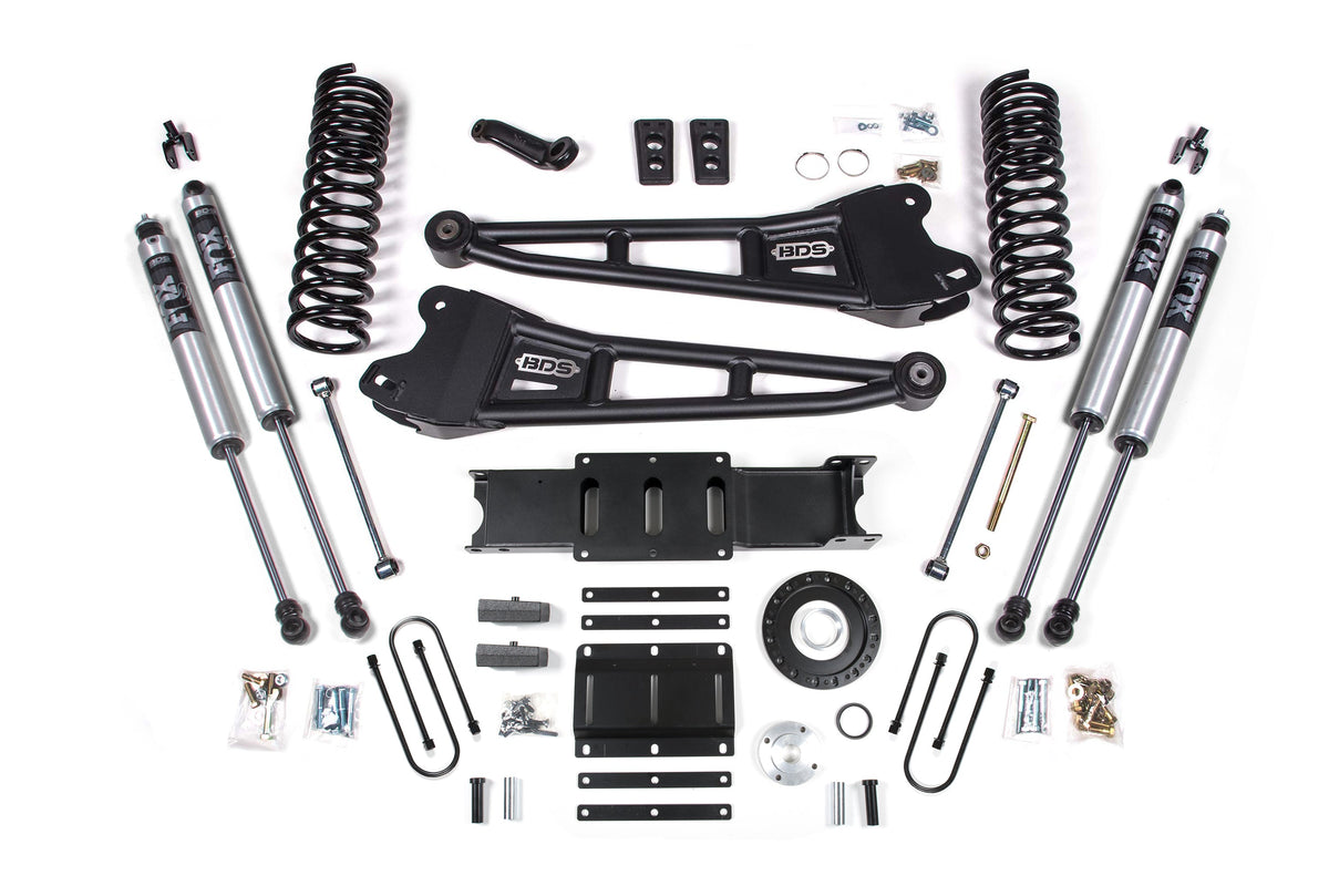 13-18 Ram 3500 4WD (Diesel) 6 Inch Radius Arm Suspension Lift Kit, 8-Bolt Indexing Ring, 5 Inch Rear Lift, Block - Fox 2.5 Performance Elite Series Shocks BDS Suspension