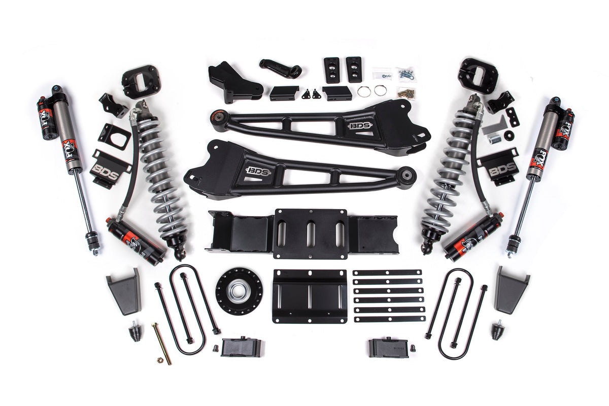 25-26 Ram 3500 (Diesel) 4 Inch Radius Arm Suspension Lift Kit W/ Indexing Ring, 2 Inch Rear Lift, Block W/ Overload - Fox 2.5 PES C/O, Fox 2.5 PES Shocks BDS Suspension