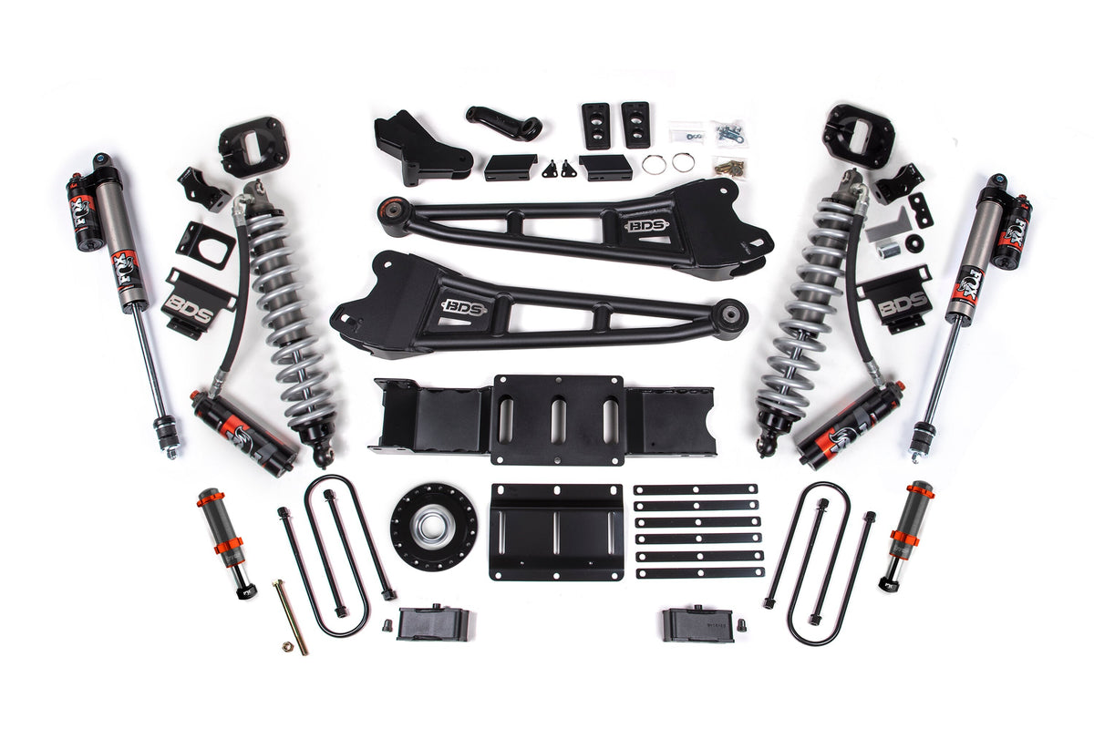 25-26 Ram 3500 (Diesel) 4 Inch Radius Arm Suspension Lift Kit W/ Indexing Ring, 2 Inch Rear Lift, Block W/ Overload - Fox 2.5 PES C/O and Fox 2.0 IFP Bump Stop, Fox 2.5 PES Shocks BDS Suspension
