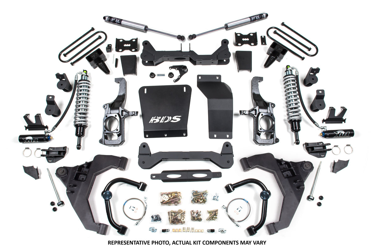 11-19 Chevrolet Silverado 2500HD/3500HD - GMC Sierra 2500HD/3500HD 4WD 6.5 Inch Coilover Conversion Kit, 5 Inch Rear Lift, Block with Overload - Fox 2.5 Performance Elite Series C/O, Fox 2.0 IFP Performance Series Shocks BDS Suspension