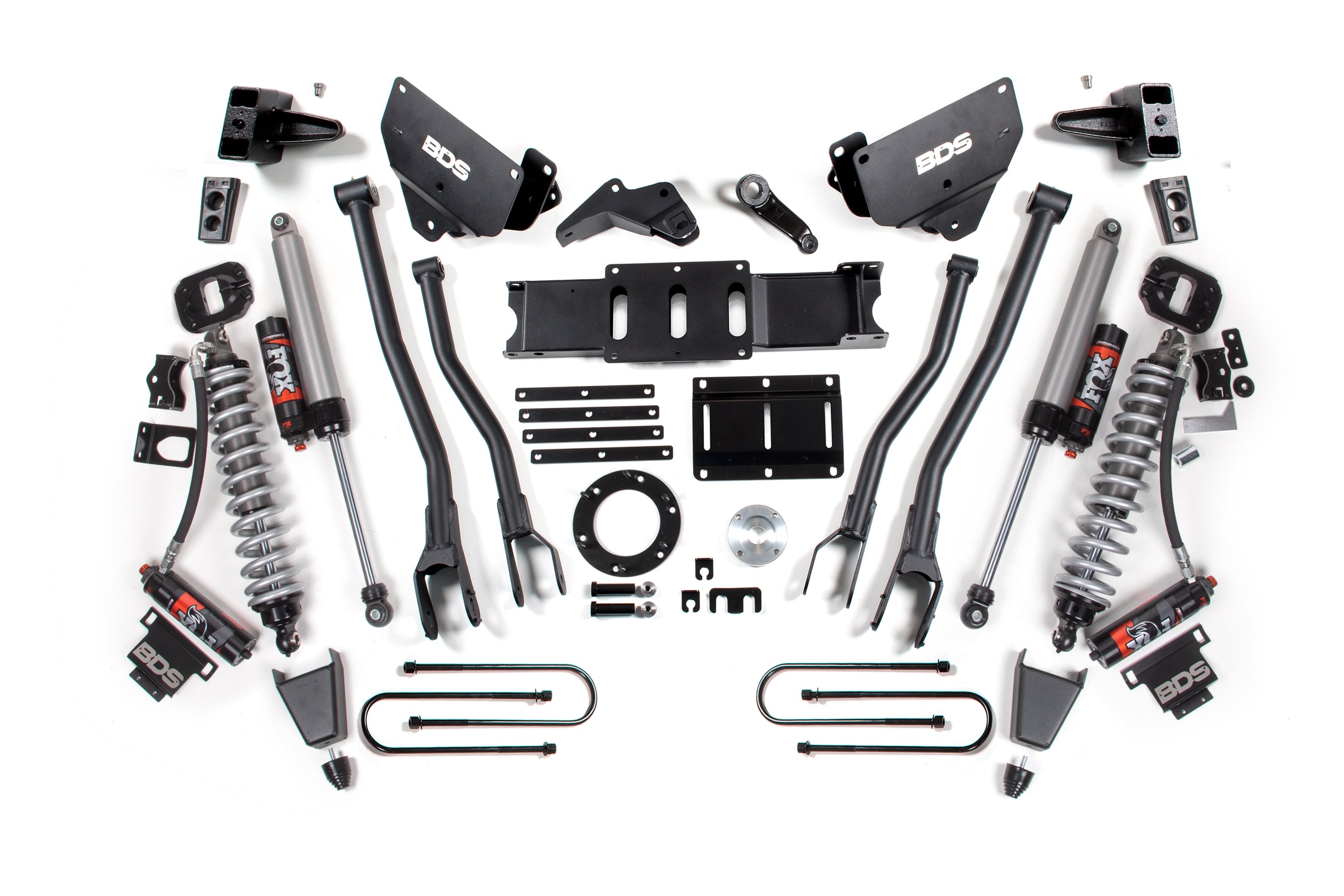 6-inch lift kit with 4-link and FOX 2.5 coil-over conversion for 2013-2018 Ram 3500 4WD diesel, including all necessary components.