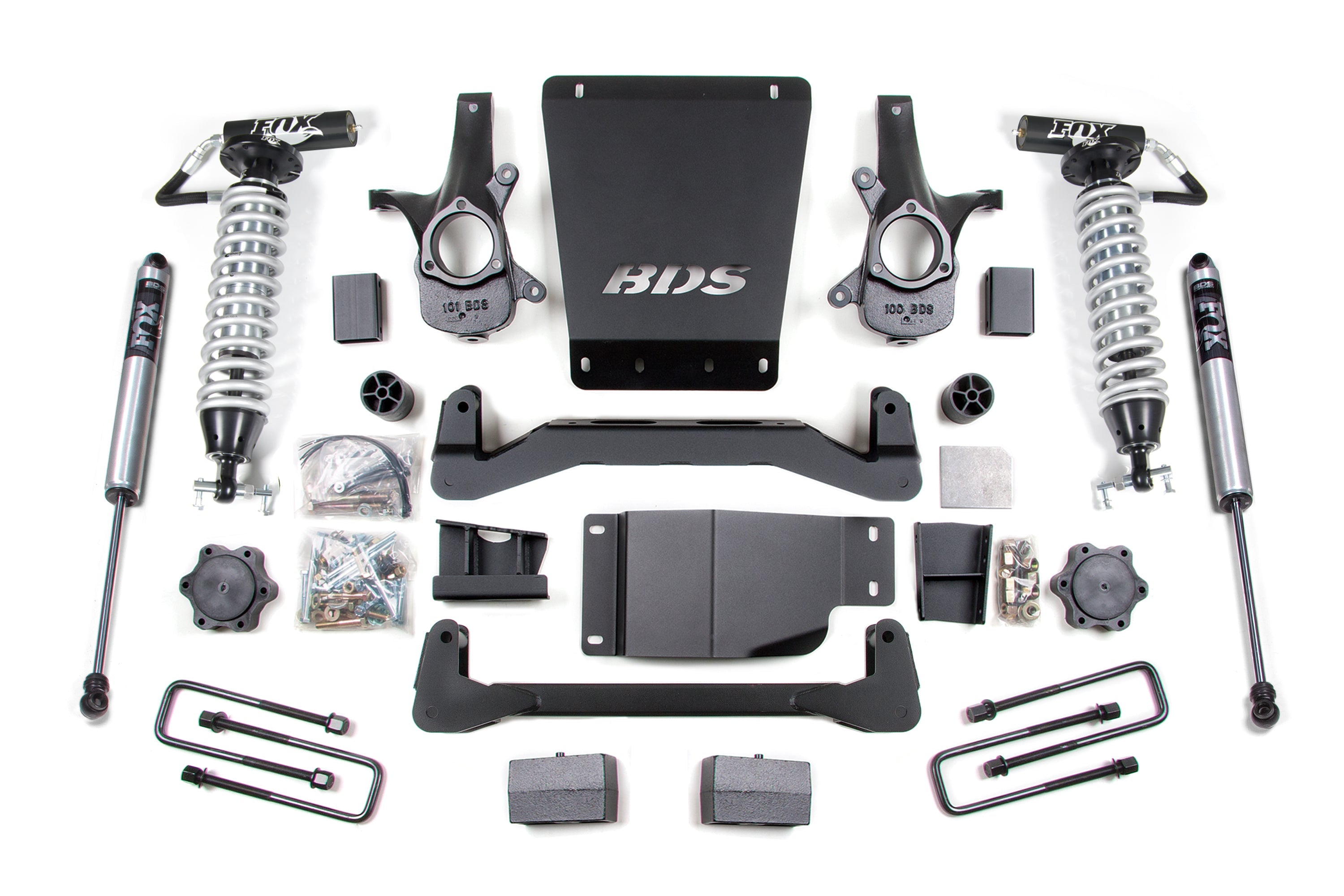 4-inch lift kit featuring FOX 2.5 coil-overs for 2007-2013 Chevy Silverado or GMC Sierra 1500 4WD, including all necessary components.