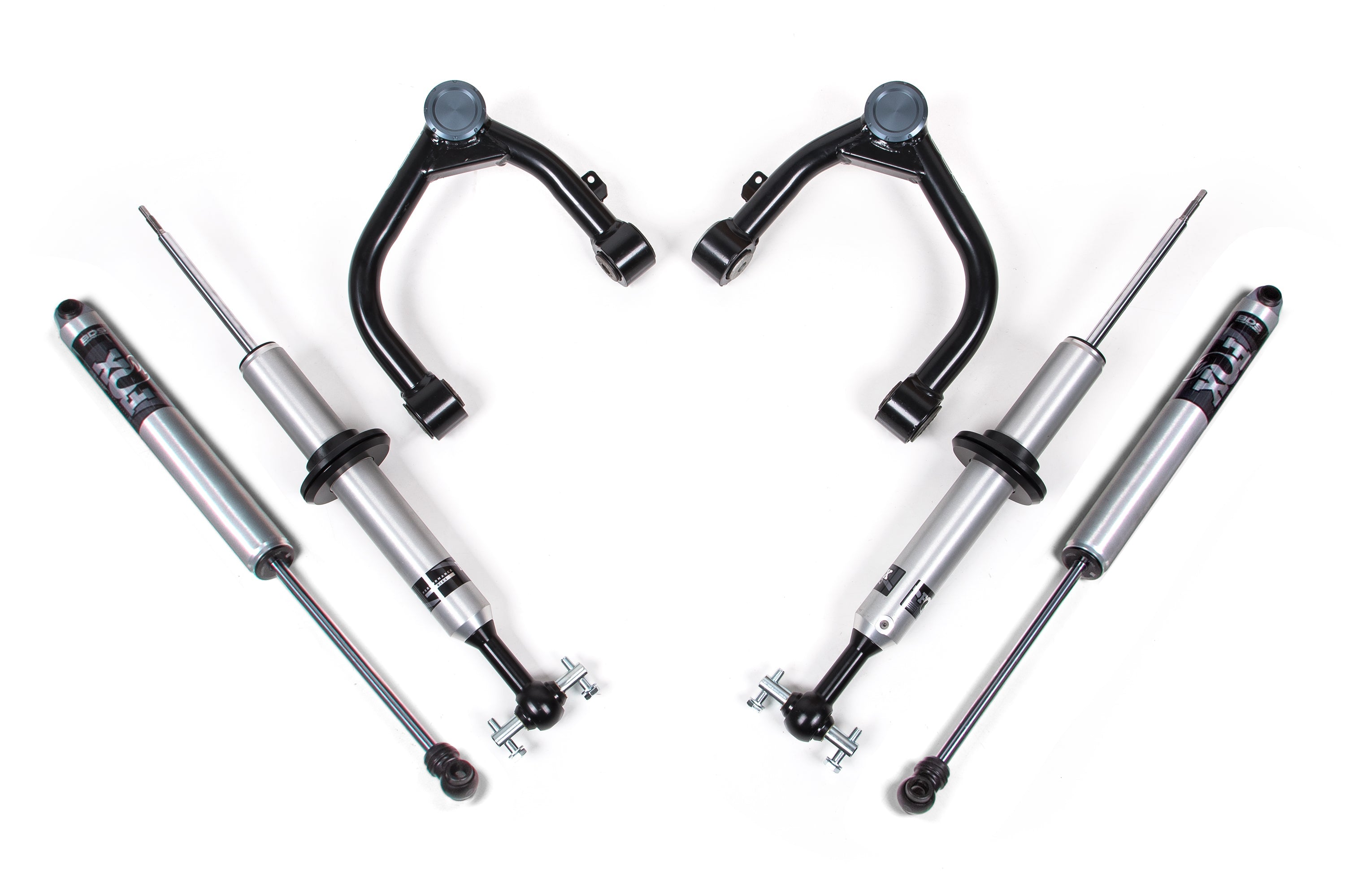 2-inch leveling kit with FOX 2.0 snap ring struts and upper control arms for 2019-2025 Chevy Silverado or GMC Sierra 1500 4WD.