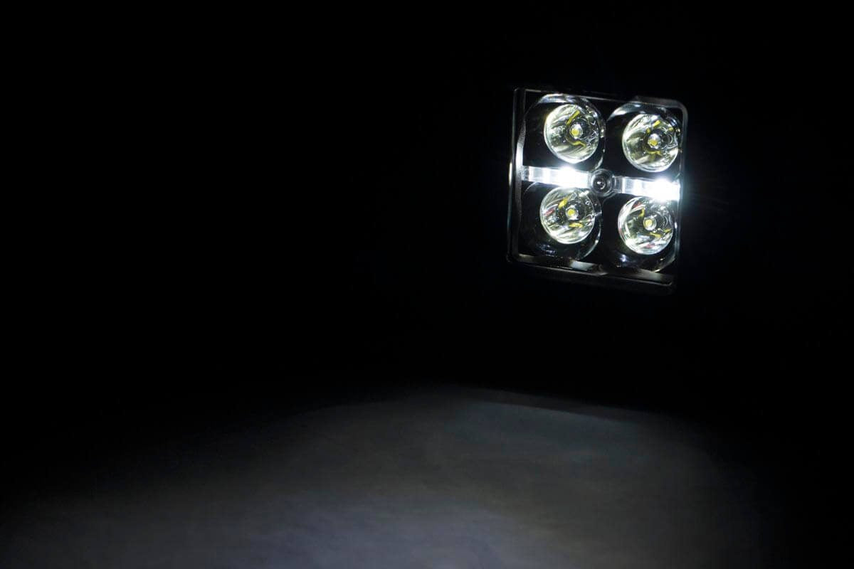 ROUGH COUNTRY 2-INCH SQUARE CREE LED LIGHTS - (PAIR | BLACK SERIES W/ COOL WHITE DRL)