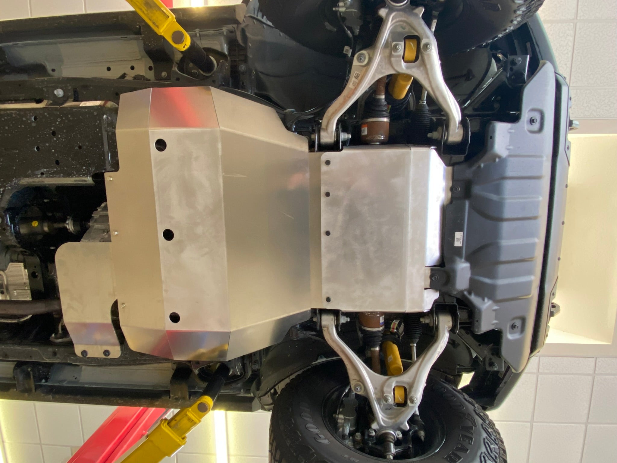 2021 and newer Ford Bronco skid plate installed, showcasing durable protection for undercarriage components.