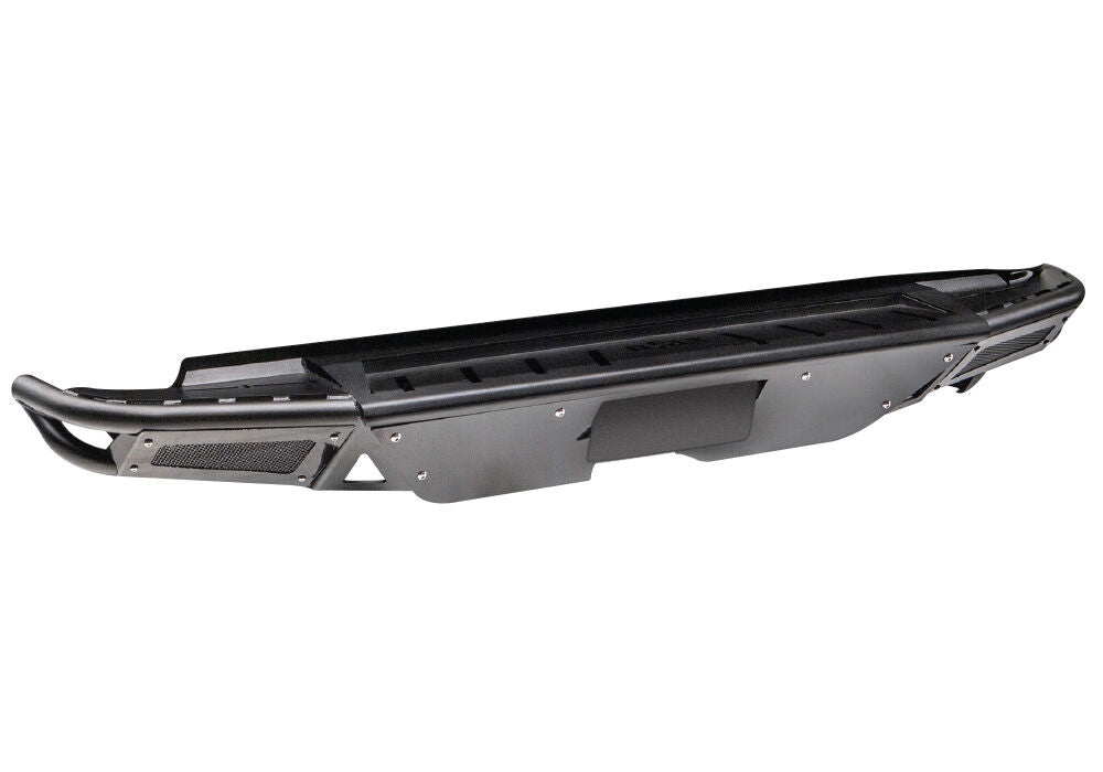 RBS PreRunner Rear Bumper Pre-Runner Style with Brushed Aluminum Skid Plate Works with Factory Hitch 2007-2013 Chevy Silverado/GMC Sierra 1500 Gloss Black N Fab