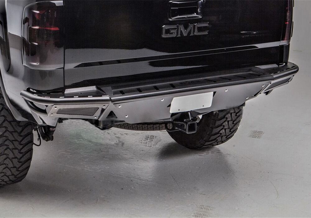RBS PreRunner Rear Bumper Pre-Runner Style with Brushed Aluminum Skid Plate Works with Factory Hitch 2007-2013 Chevy Silverado/GMC Sierra 1500 Textured Black N Fab