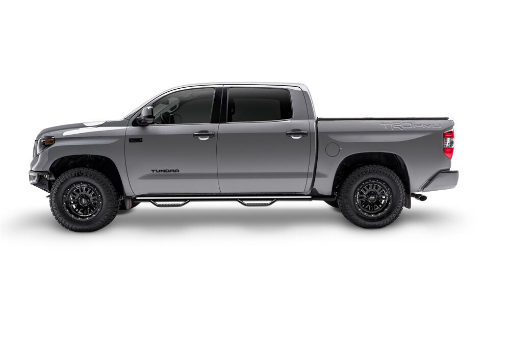 Nerf Step Bar Wheel-to-Wheel without Bed Access (2 Steps per Side) 2014-2018 (2019 Legacy/Limited) Chevy Silverado/GMC Sierra 6 Foot 6 Inch Bed Double Cab Textured Black NFab