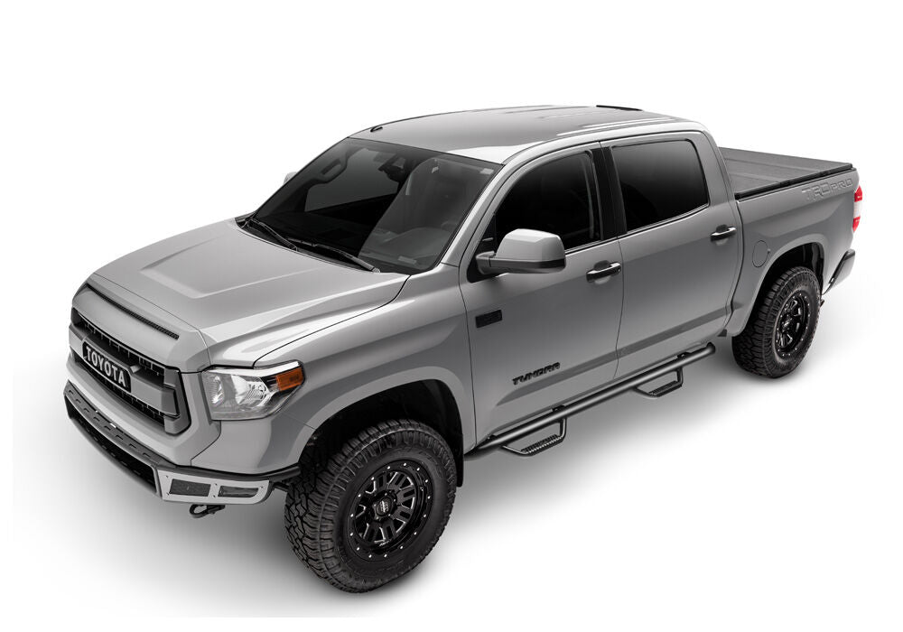 Nerf Step Bar Wheel-to-Wheel without Bed Access (2 Steps per Side) 2014-2018 (2019 Legacy/Limited) Chevy Silverado/GMC Sierra 6 Foot 6 Inch Bed Double Cab Textured Black NFab